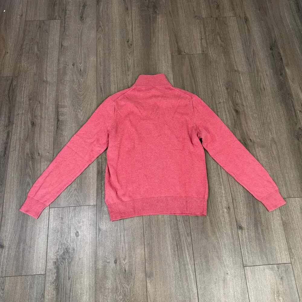 J.Crew Cotton Half Zip Sweater Mens M Pink Mock Neck Knitted Pullover Slim Fit